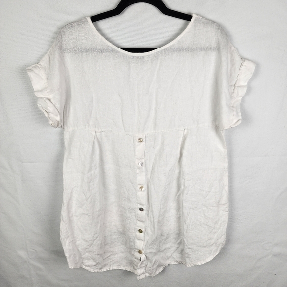 Terzo Millennio White 100% Linen High Low Button Back Tunic Size Small Lagenlook - Picture 2 of 6
